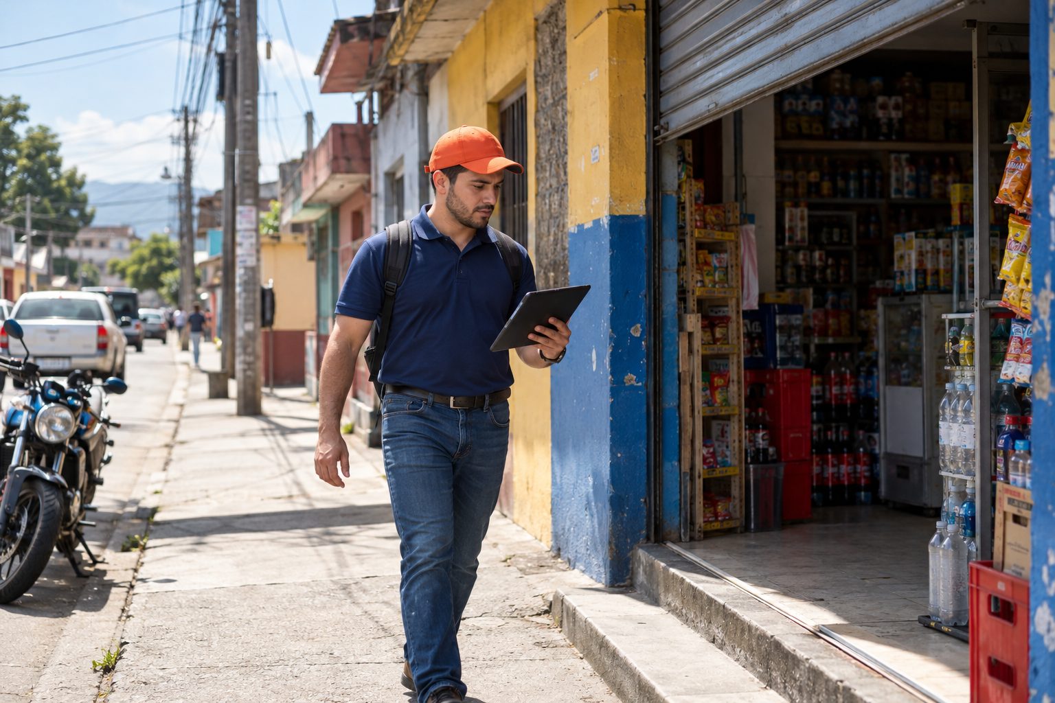 Lunes, 9:00. El vendedor tiene 40 tiendas en su ruta de hoy.